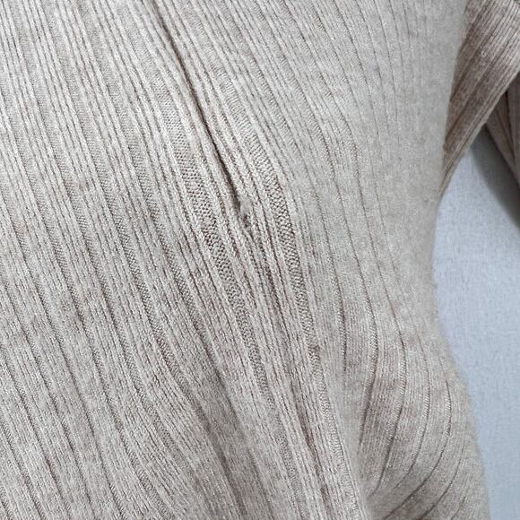 VINCE Ribbed Half Zip Turtleneck Long Sleeve Top Womens Small Tan Stretch Knit - Picture 13 of 16